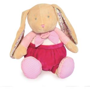 Baby Nat&rsquo; – Doudou Lapin Plat – Lapin Poupi Rose – Imprimé Fleurs – Forme Originale Facile à Attraper avec Nouettes & Grandes Oreilles – Idée Cadeau Naissance Bébé Fille et Garçon – BN0111(Peluche Lapin)