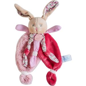 Baby Nat&rsquo; – Doudou Lapin Plat – Lapin Poupi Rose – Imprimé Fleurs – Forme Originale Facile à Attraper avec Nouettes & Grandes Oreilles – Idée Cadeau Naissance Bébé Fille et Garçon – BN0111(Rose)