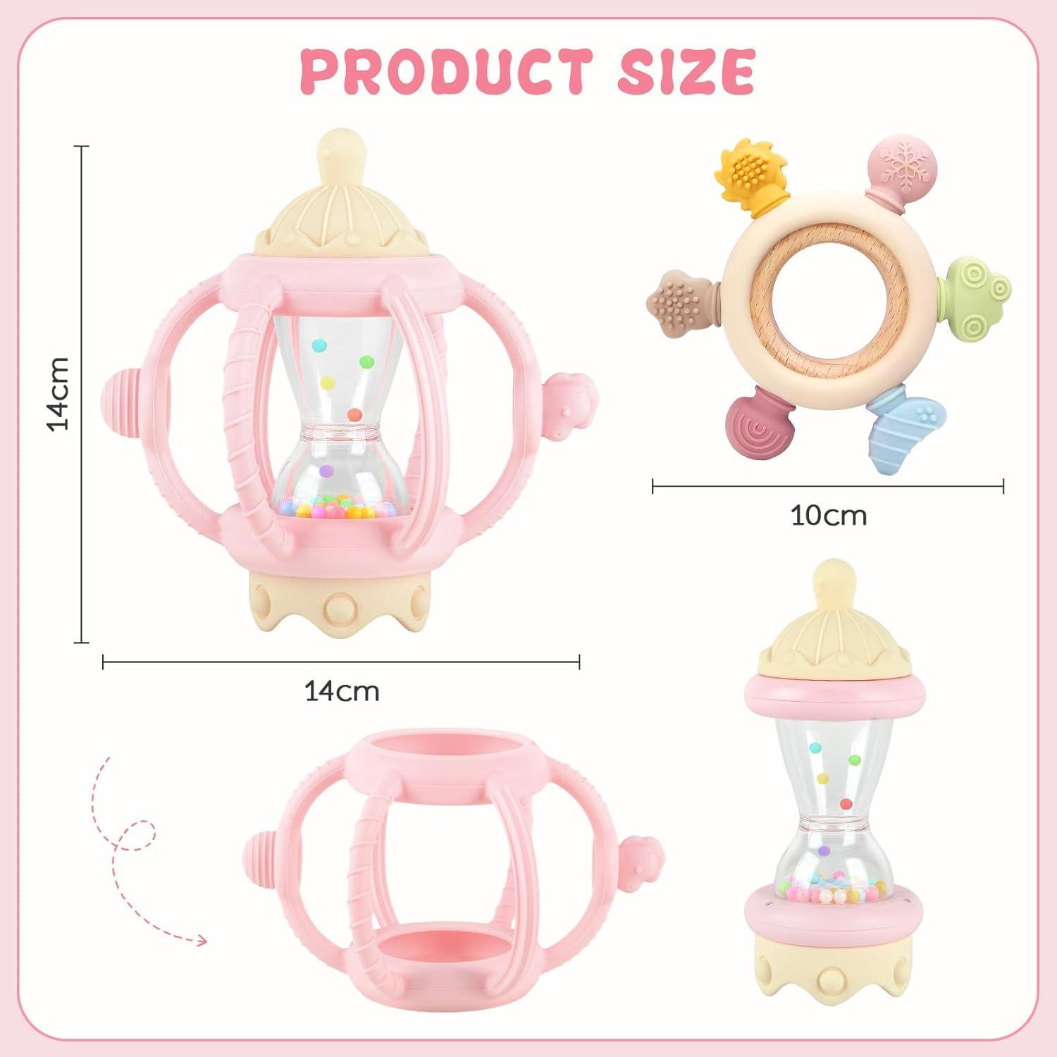 image:image2 Pices Jouet Dentition Bb Silicone 69 Mois Anneau Dentition Bebe Jouet Dentition Bebe Balle Jouets Hochet Sensoriel Bebe 1 an Cadeau Naissance Fille Garon Sans BPA BleuRose