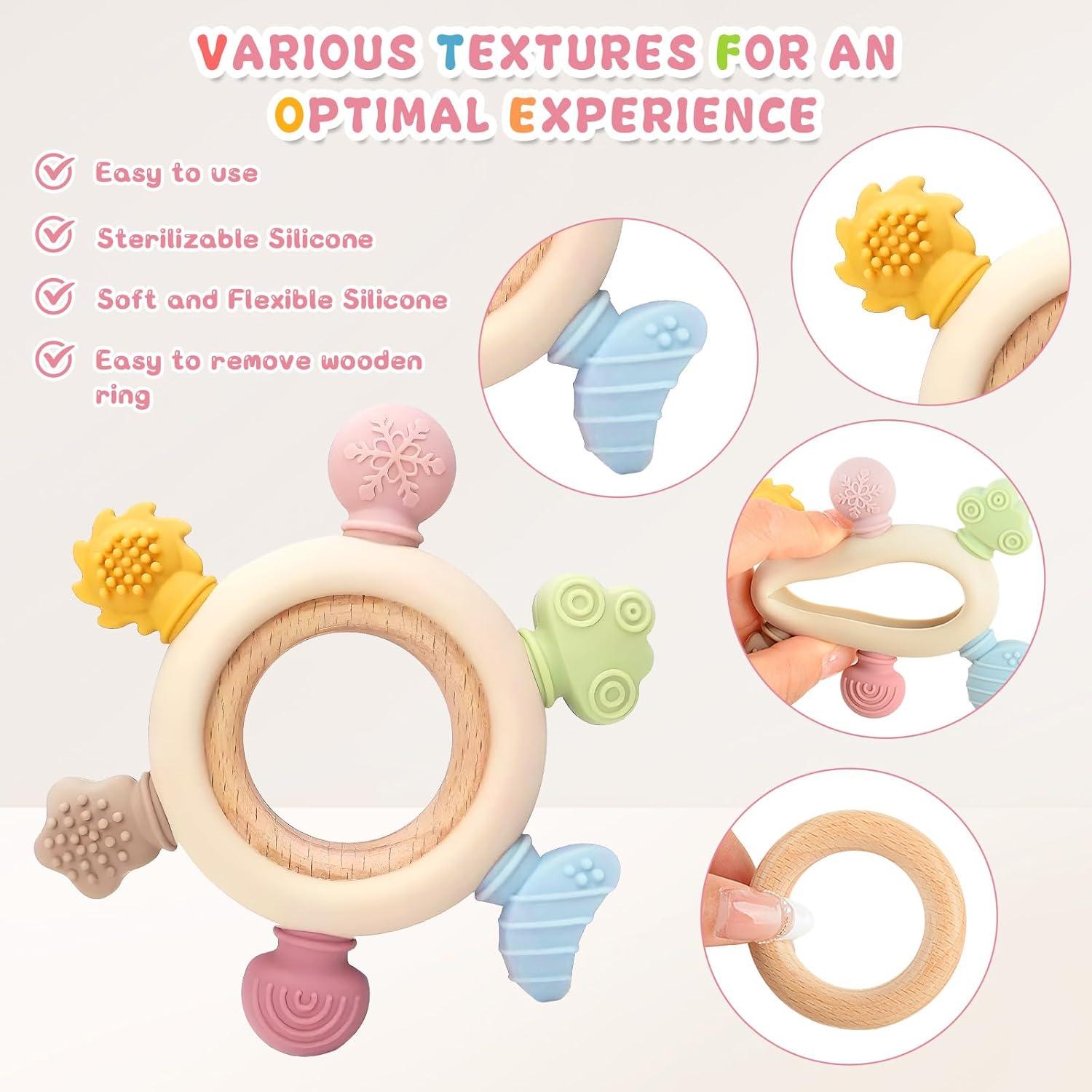 image:image2 Pices Jouet Dentition Bb Silicone 69 Mois Anneau Dentition Bebe Jouet Dentition Bebe Balle Jouets Hochet Sensoriel Bebe 1 an Cadeau Naissance Fille Garon Sans BPA BleuRose