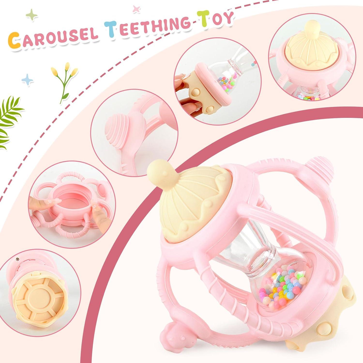 image:image2 Pices Jouet Dentition Bb Silicone 69 Mois Anneau Dentition Bebe Jouet Dentition Bebe Balle Jouets Hochet Sensoriel Bebe 1 an Cadeau Naissance Fille Garon Sans BPA BleuRose