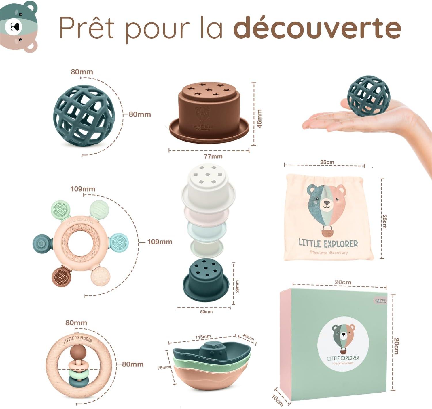 image:imageLITTLE EXPLORER Jouet bebe evolutif 036 mois cadeau naissance fille cadeau naissance garcon anneau dentition bebe tasses empilables hochet montessori 6 mois jouet sensoriel