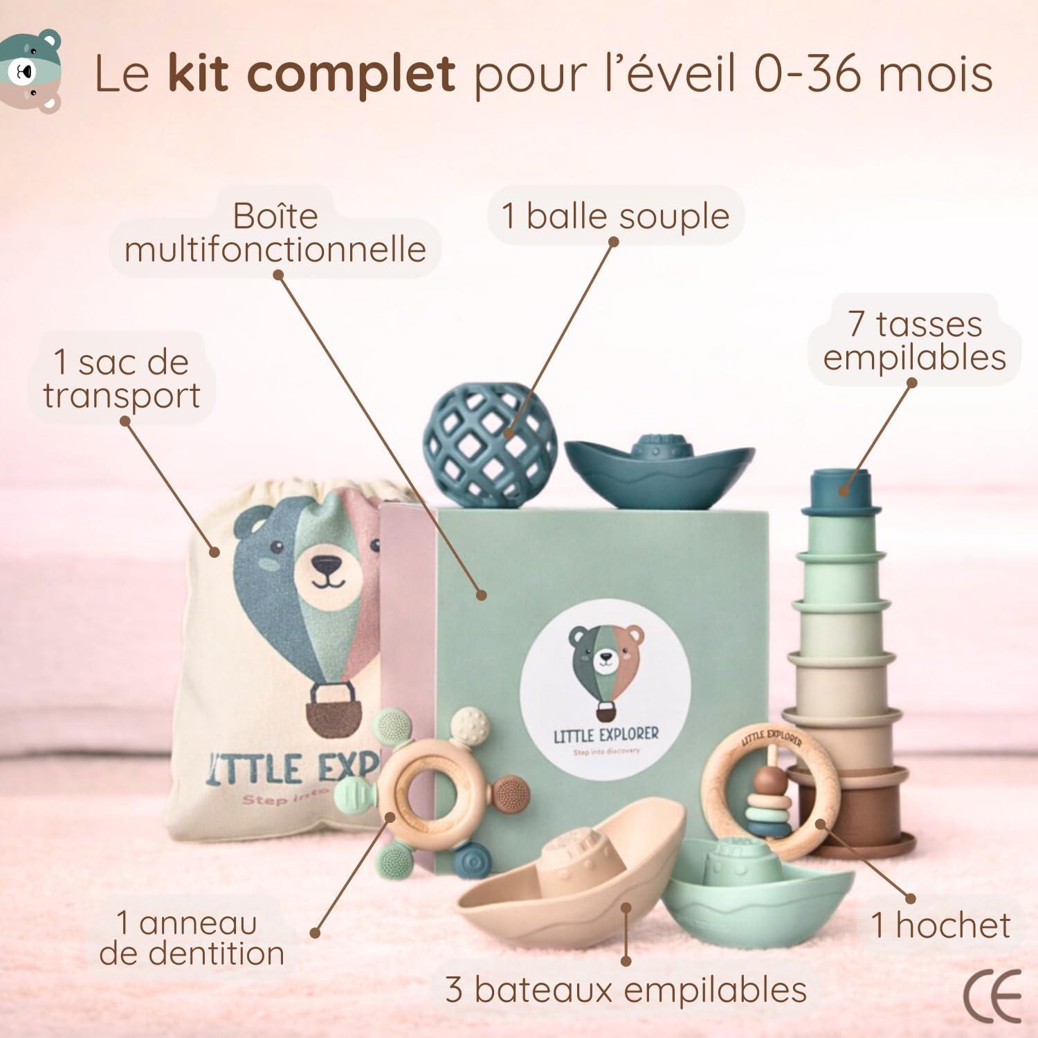 image:imageLITTLE EXPLORER Jouet bebe evolutif 036 mois cadeau naissance fille cadeau naissance garcon anneau dentition bebe tasses empilables hochet montessori 6 mois jouet sensoriel