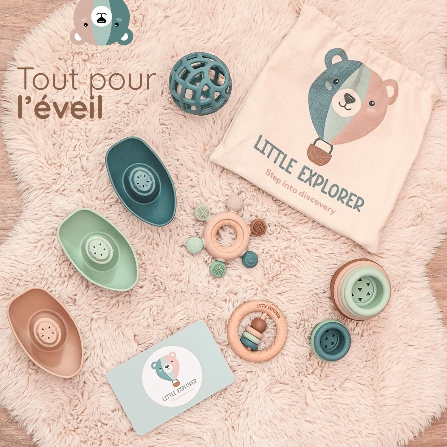 image:imageLITTLE EXPLORER Jouet bebe evolutif 036 mois cadeau naissance fille cadeau naissance garcon anneau dentition bebe tasses empilables hochet montessori 6 mois jouet sensoriel