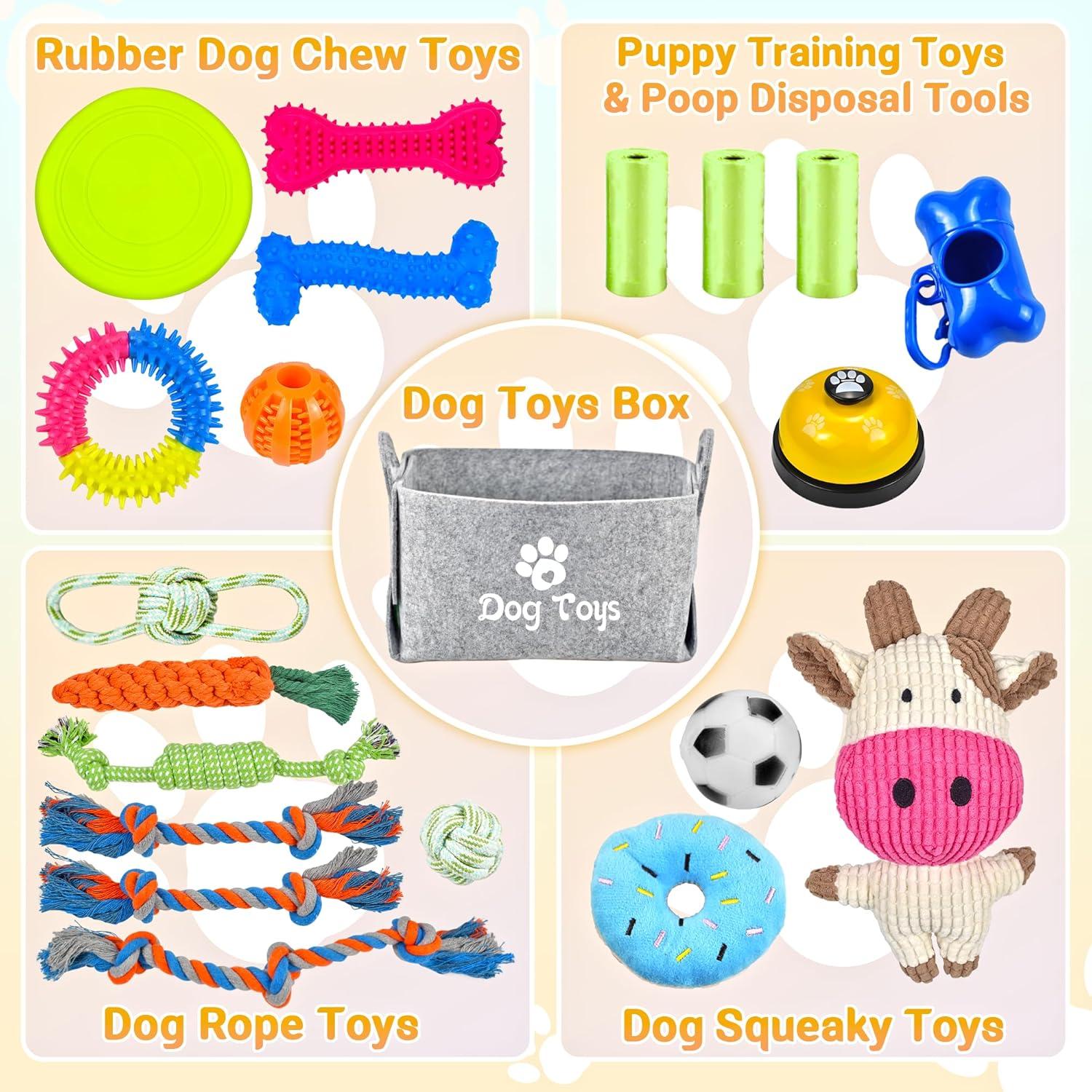 image:imageLot de 21 jouets de dmarrage pour chiot Jouets mcher enrichis avec bote jouets pour chien Jouets de dentition pour chiots de 8 semaines 12 semaines Pour jouer et dresser les