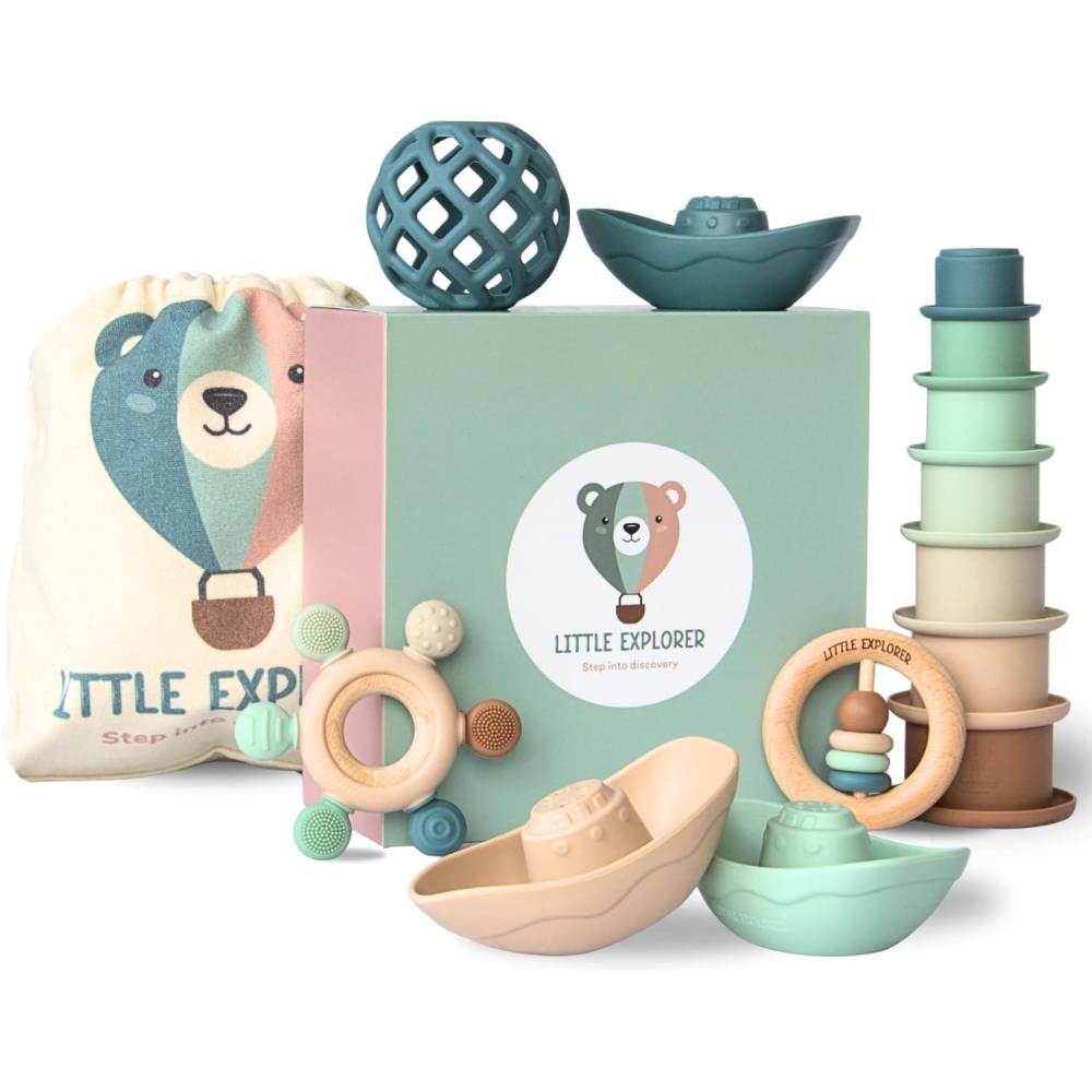 image:imageLITTLE EXPLORER Jouet bebe evolutif 036 mois cadeau naissance fille cadeau naissance garcon anneau dentition bebe tasses empilables hochet montessori 6 mois jouet sensoriel