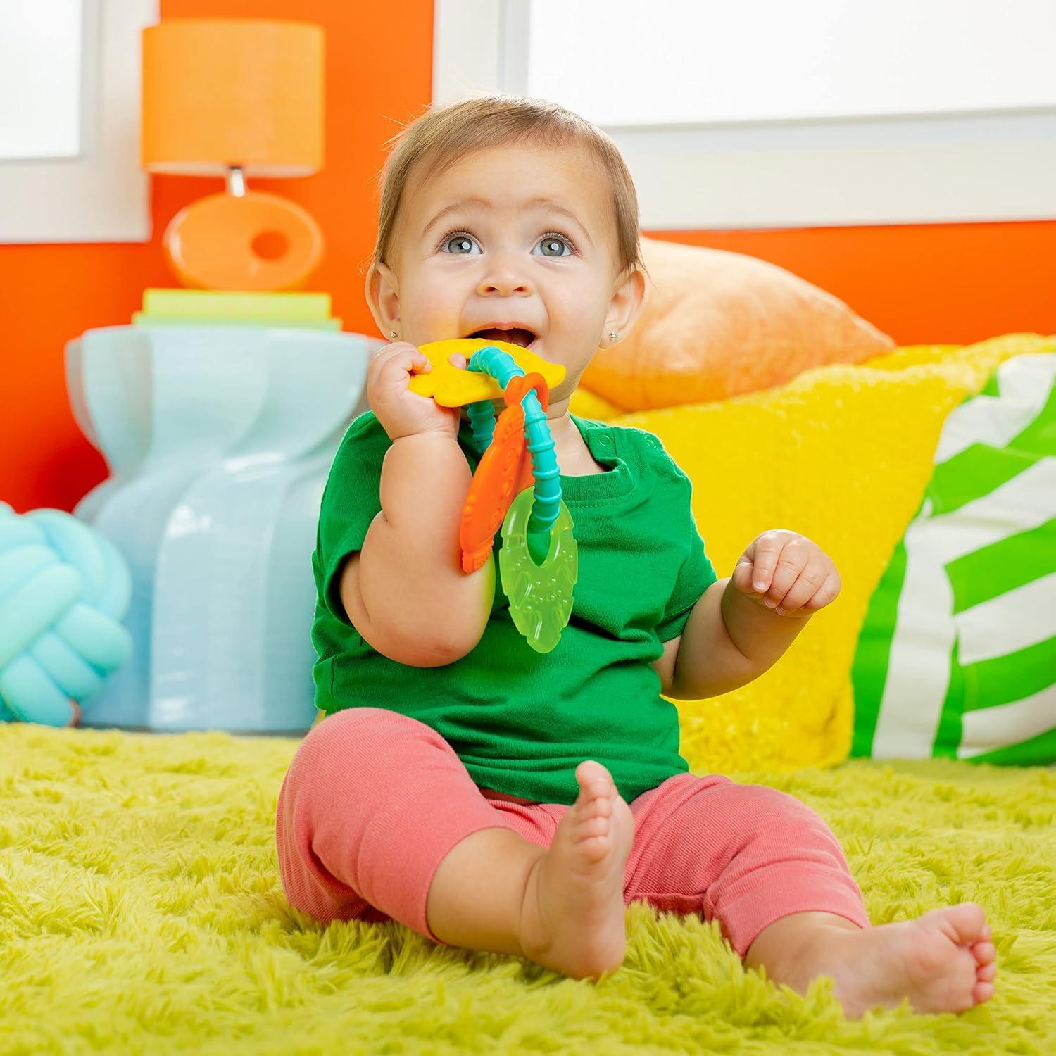 image:imageBright Starts Juicy Chews 3 paquets de jouets de dentition texturs pastque ananas banane sans BPA unisexe 3 mois et plusSinge