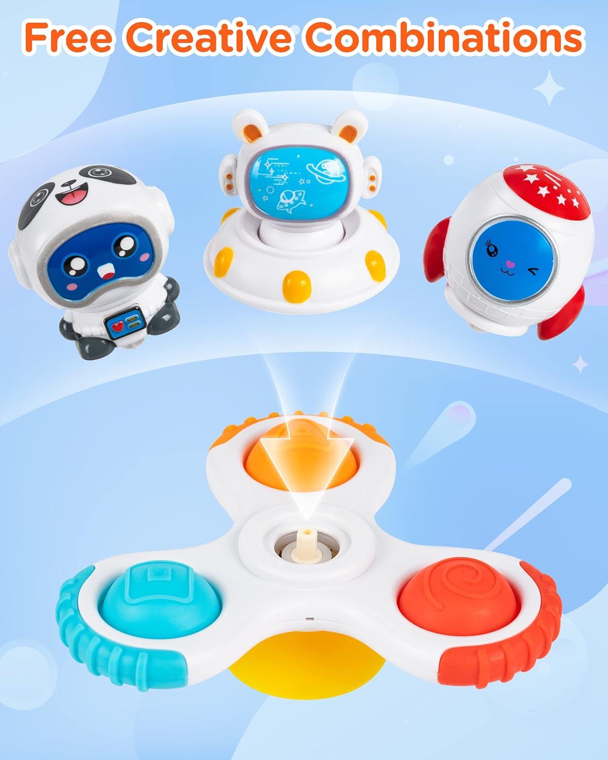 image:imageVanmor Jouets Spinner pour toutpetits et bbs Jouets de chaise haute empilables cadeaux dapprentissage sensorielCouleurs Sur le Thme de Lespace