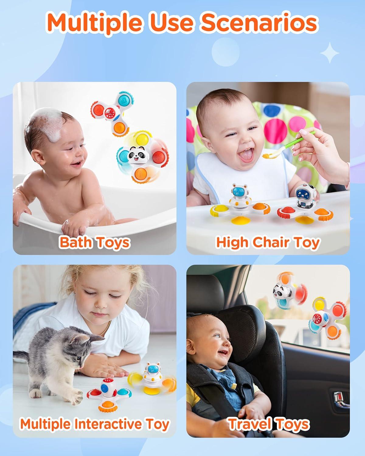 image:imageVanmor Jouets Spinner pour toutpetits et bbs Jouets de chaise haute empilables cadeaux dapprentissage sensorielCouleurs Sur le Thme de Lespace
