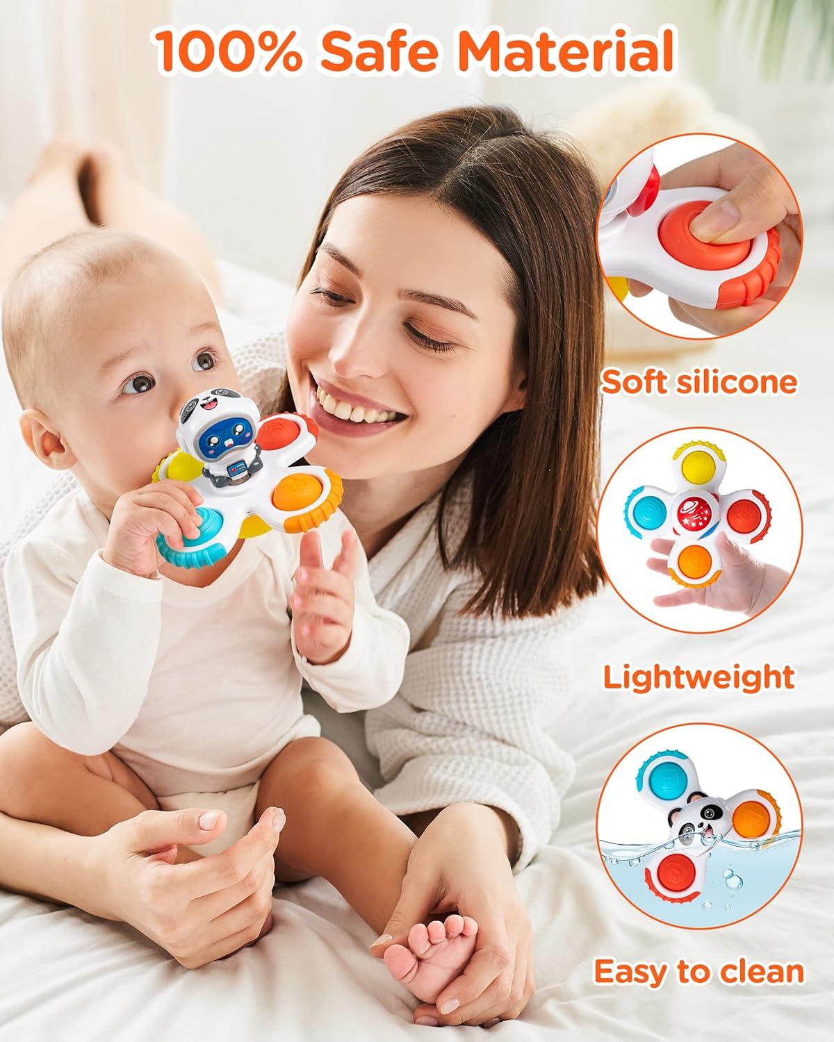 image:imageVanmor Jouets Spinner pour toutpetits et bbs Jouets de chaise haute empilables cadeaux dapprentissage sensorielCouleurs Sur le Thme de Lespace