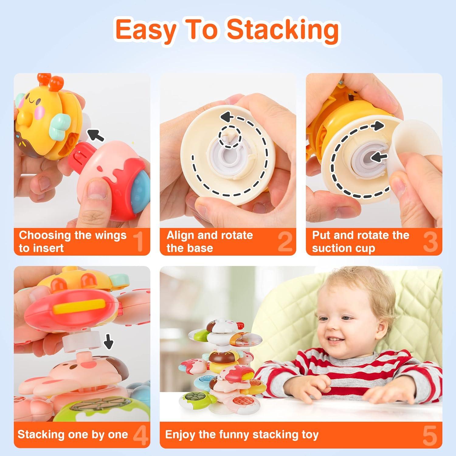 image:imageVanmor Jouets Spinner pour toutpetits et bbs Jouets de chaise haute empilables cadeaux dapprentissage sensorielMulticolore