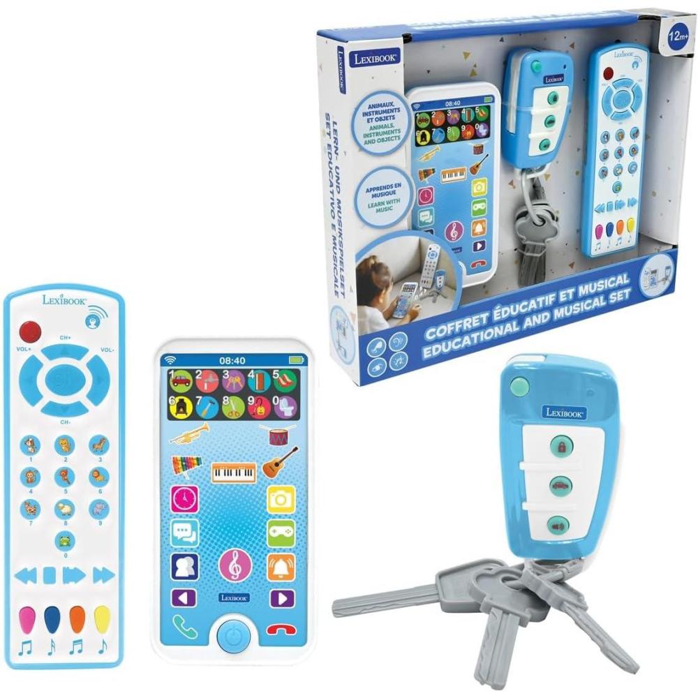 image:imageLexibook Coffret ducatif et Musical avec tlphone tlcommande et Portecls Jeu dimitation pour Les ToutPetits Explore Les Animaux Instruments de Musique et Objets du Quotidien PS125