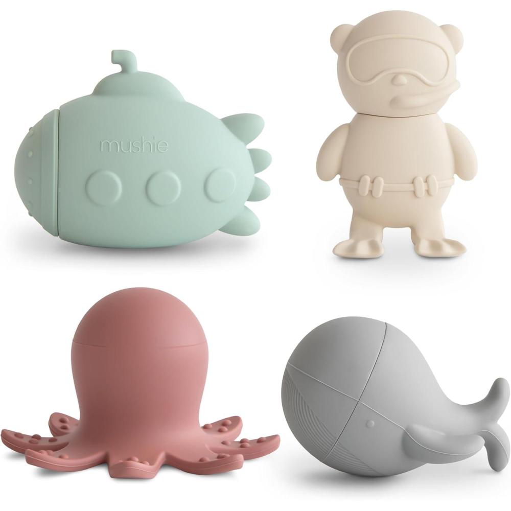 image:imagemushie Jouet de Bain avec 4 vhicules flottants pour bbs ToutPetits et Enfants  Fabriqus en Silicone de qualit alimentaireamusants dans Le Bain  Hlicoptre Voiture Camion et excavatriceLa vie marine