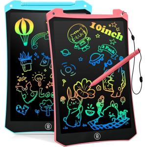 BlueSwan Tablette Enfants Jouet 2 3 4 5 6+ Ans, 10 Pouces LCD Ardoise Magique Coloré, Activités de Voyage pour Tout-Petits, Voiture, Avion, éducatifs Cadeau Essentiels pour Garcon Fille, Rose(10 »Bleu+Rose)