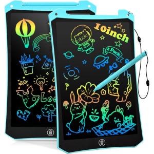 BlueSwan Tablette Enfants Jouet 2 3 4 5 6+ Ans, 10 Pouces LCD Ardoise Magique Coloré, Activités de Voyage pour Tout-Petits, Voiture, Avion, éducatifs Cadeau Essentiels pour Garcon Fille, Rose(10 »Bleu+Bleu)