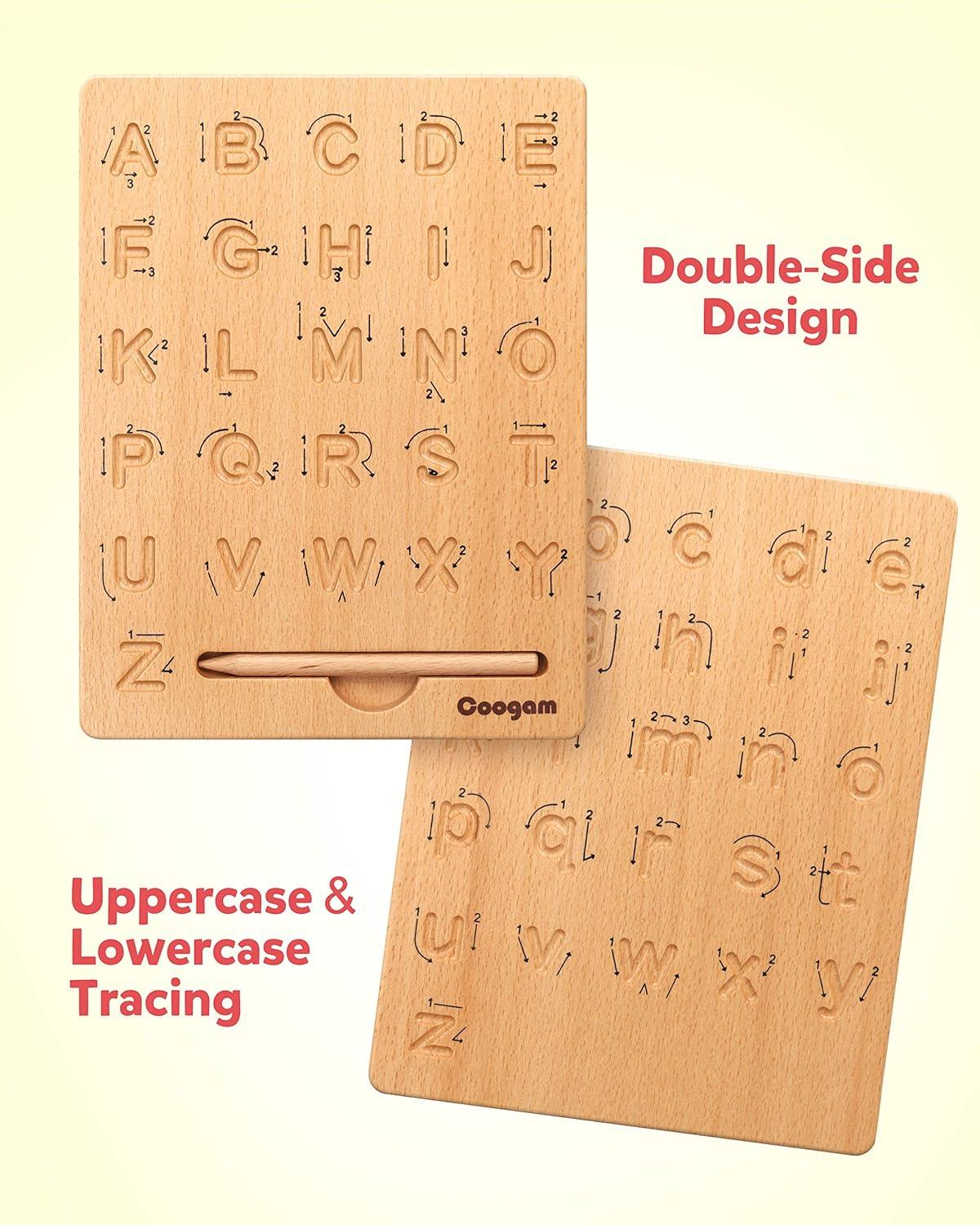 image:imageCoogam Planche de traage de Lettre en Bois Double Face Alphabet 123 Chiffres Cognition Montessori Apprentissage prcoce STEM prscolaire Jouet Cadeau pour 3 4 5 Ans Enfants