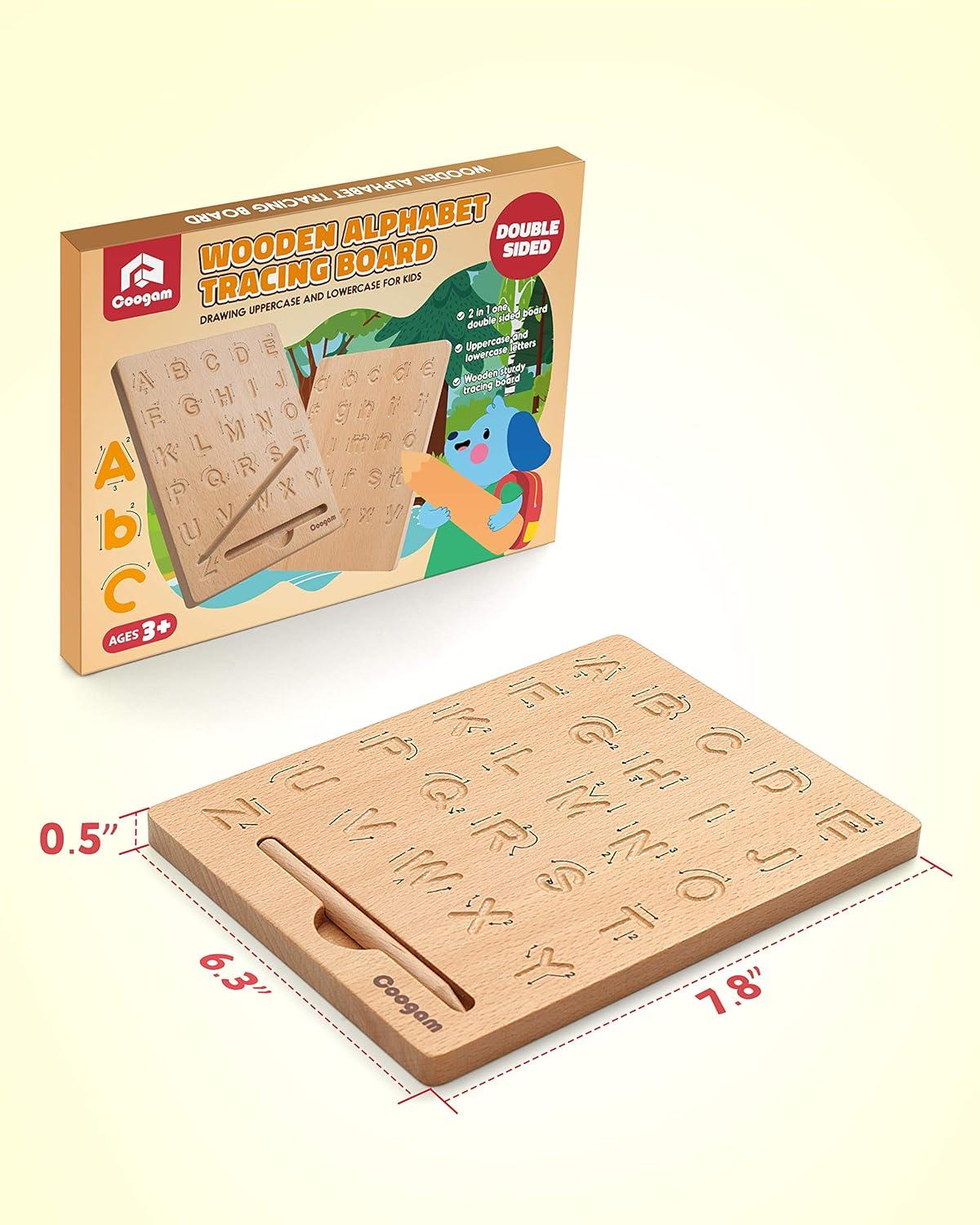 image:imageCoogam Planche de traage de Lettre en Bois Double Face Alphabet 123 Chiffres Cognition Montessori Apprentissage prcoce STEM prscolaire Jouet Cadeau pour 3 4 5 Ans Enfants