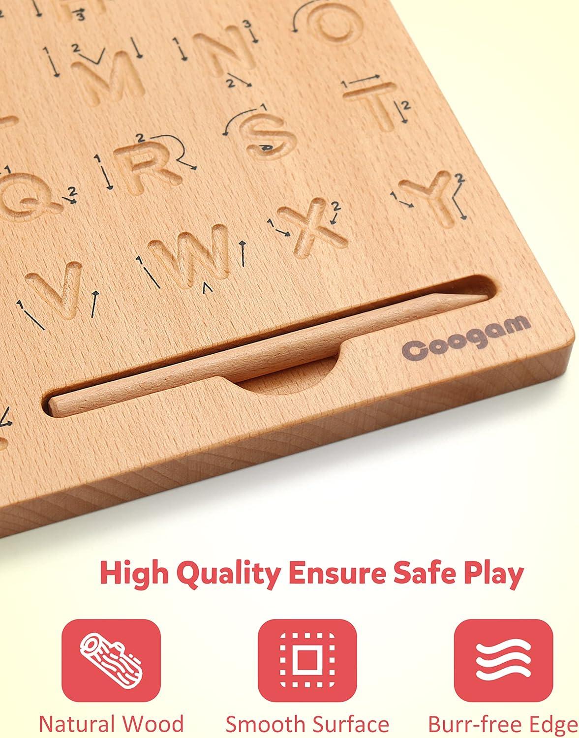 image:imageCoogam Planche de traage de Lettre en Bois Double Face Alphabet 123 Chiffres Cognition Montessori Apprentissage prcoce STEM prscolaire Jouet Cadeau pour 3 4 5 Ans Enfants