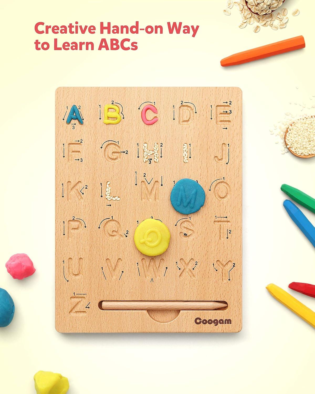 image:imageCoogam Planche de traage de Lettre en Bois Double Face Alphabet 123 Chiffres Cognition Montessori Apprentissage prcoce STEM prscolaire Jouet Cadeau pour 3 4 5 Ans Enfants