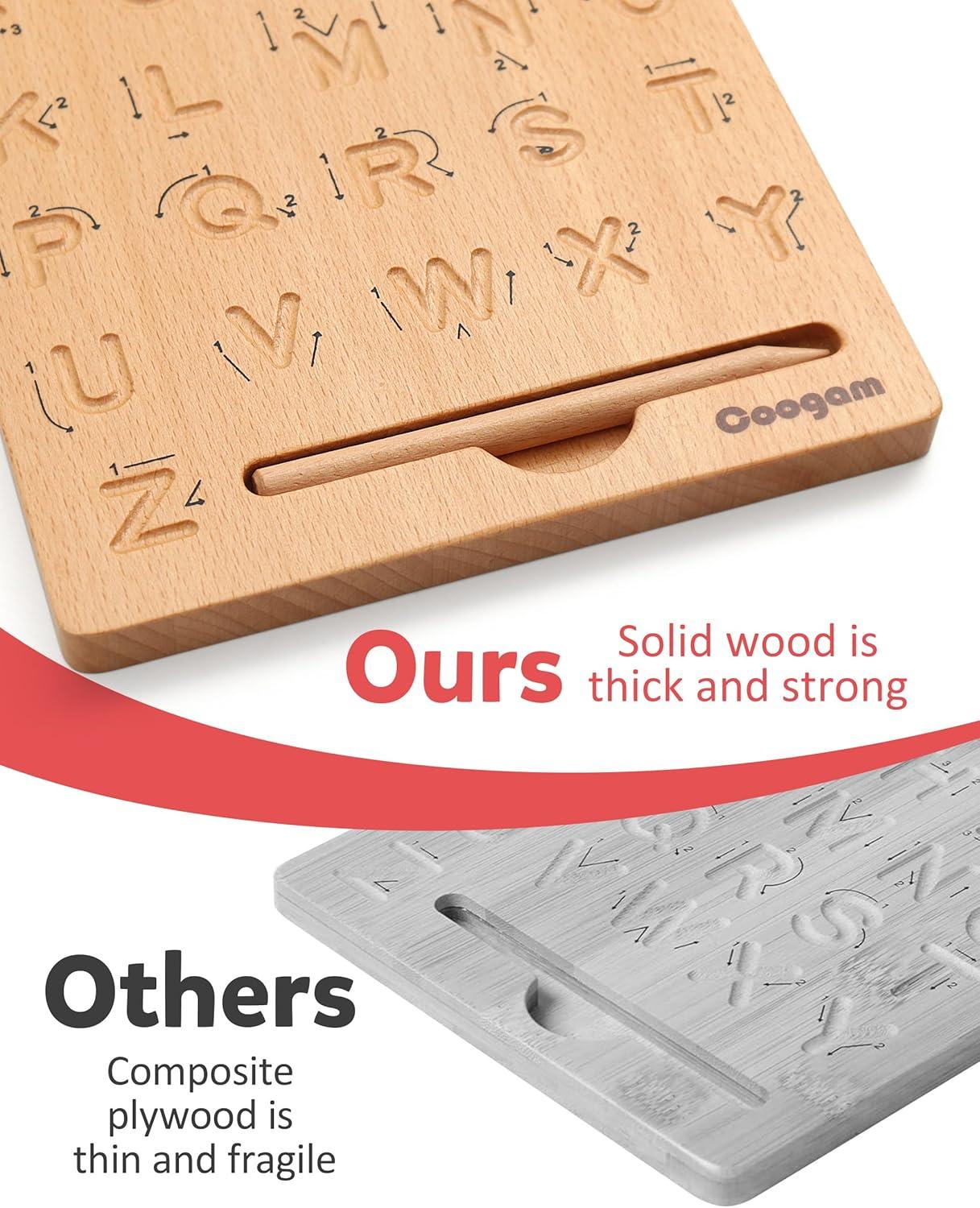 image:imageCoogam Planche de traage de Lettre en Bois Double Face Alphabet 123 Chiffres Cognition Montessori Apprentissage prcoce STEM prscolaire Jouet Cadeau pour 3 4 5 Ans Enfants