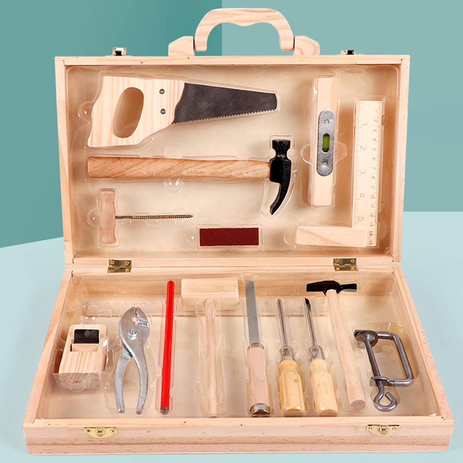 image:imageEnsemble doutils pour ensemble doutils de jeu en bois Activits dapprentissage prscolaire en construction Jouets doutils dapprentissage en bois pour toutpetits avec bote pour filles et g