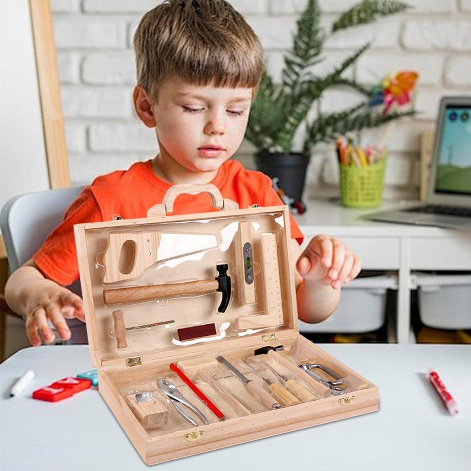 image:imageEnsemble doutils pour ensemble doutils de jeu en bois Activits dapprentissage prscolaire en construction Jouets doutils dapprentissage en bois pour toutpetits avec bote pour filles et g