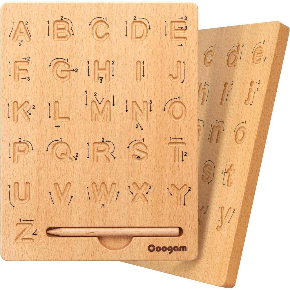 image:imageCoogam Planche de traage de Lettre en Bois Double Face Alphabet 123 Chiffres Cognition Montessori Apprentissage prcoce STEM prscolaire Jouet Cadeau pour 3 4 5 Ans Enfants