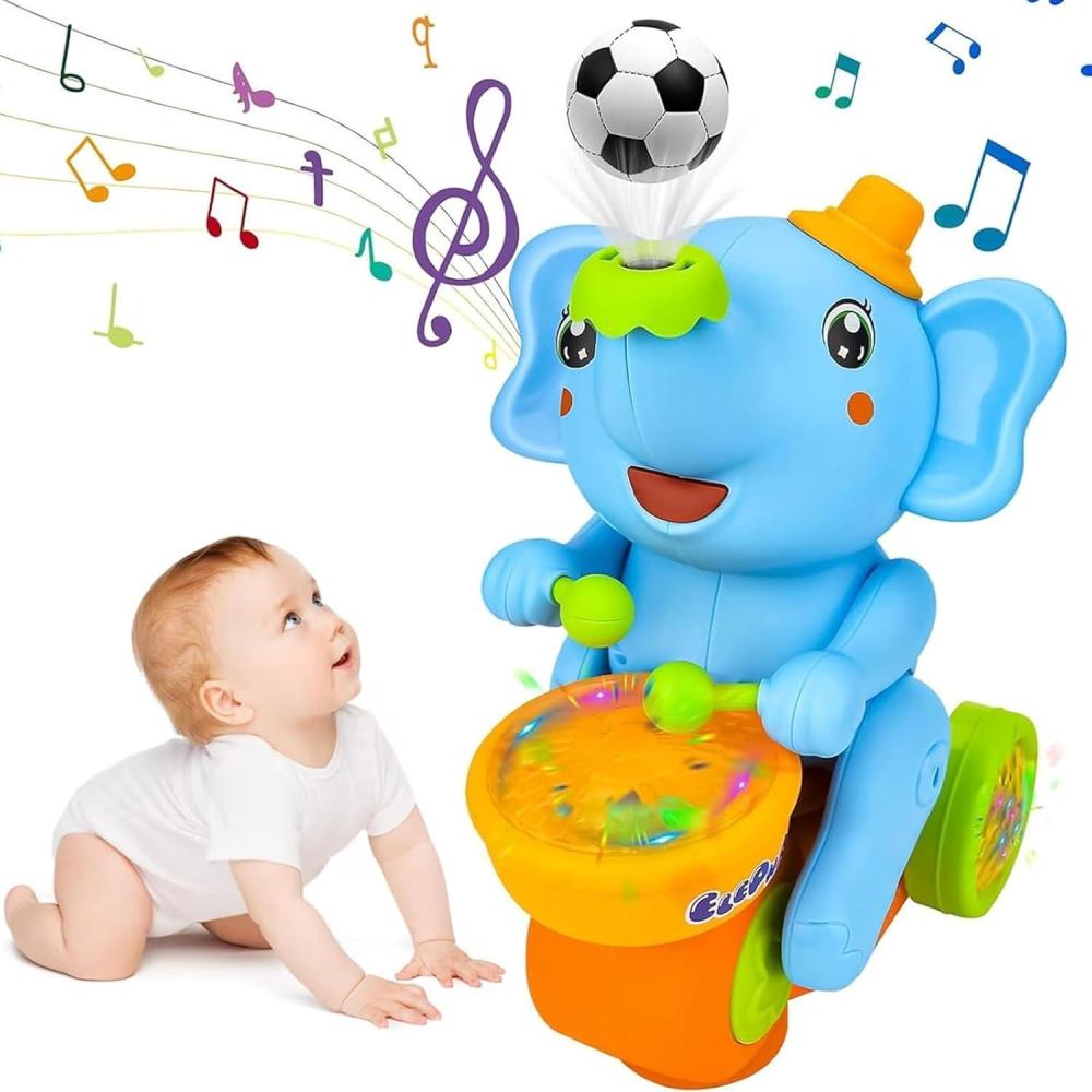 image:imagelphant musical marchant avec tambours et lumires LED jouet interactif pour bb avec sons jouet lphant en mouvement jouet ducatif prcoce pour garons et fillesB