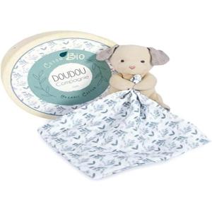 Chien avec doudou bleu 15 cm : DOUDOU BOTANIC BIO – Doudou et Compagnie(Bleu)